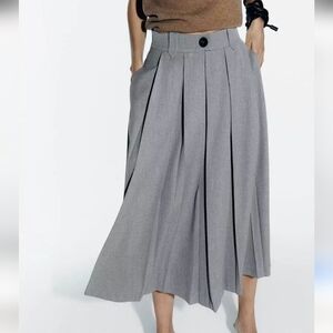 Zara Gray A-Line Pleated Skirt